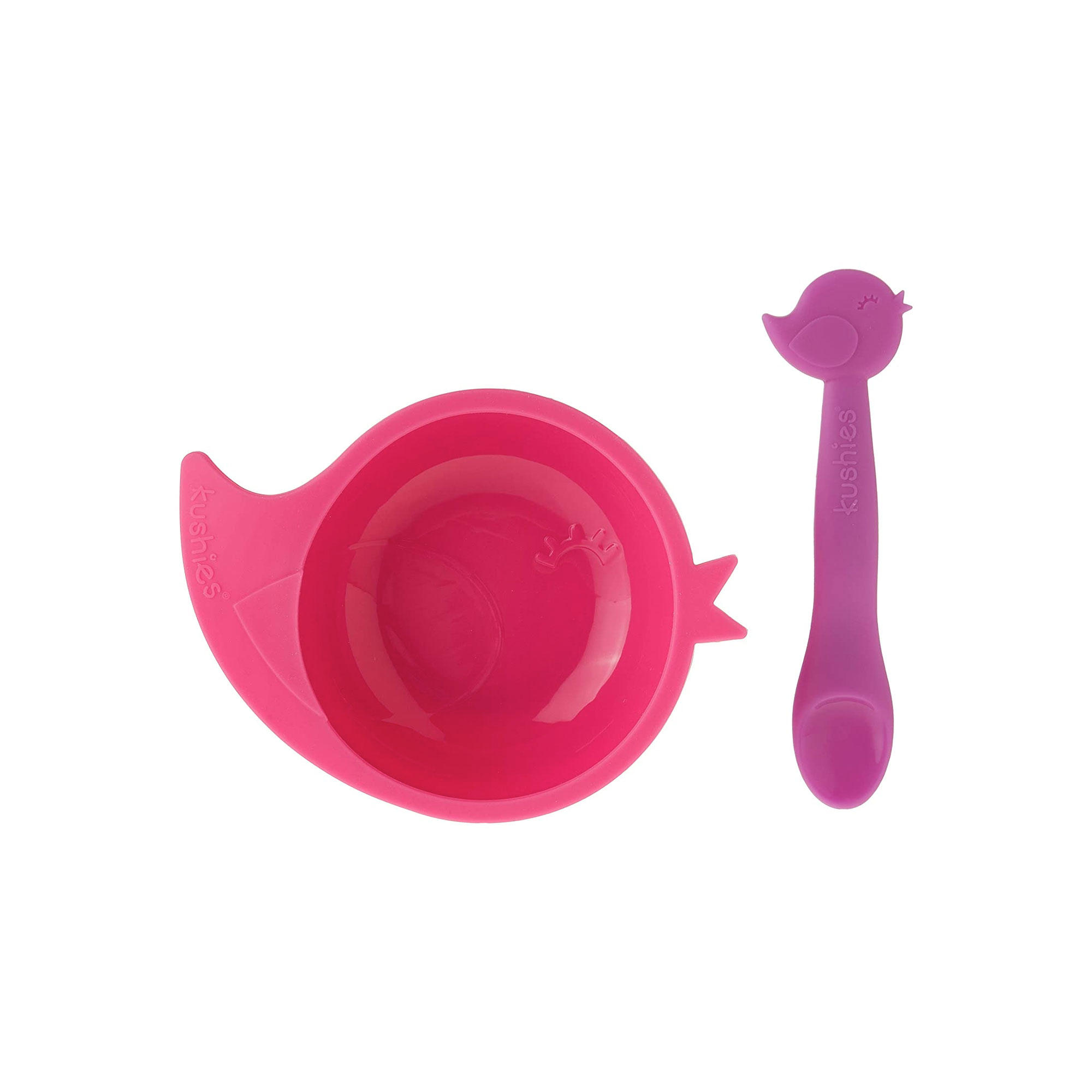 Kushies Silibowl & Spoon Set Bird "CANDY/VIOLET"