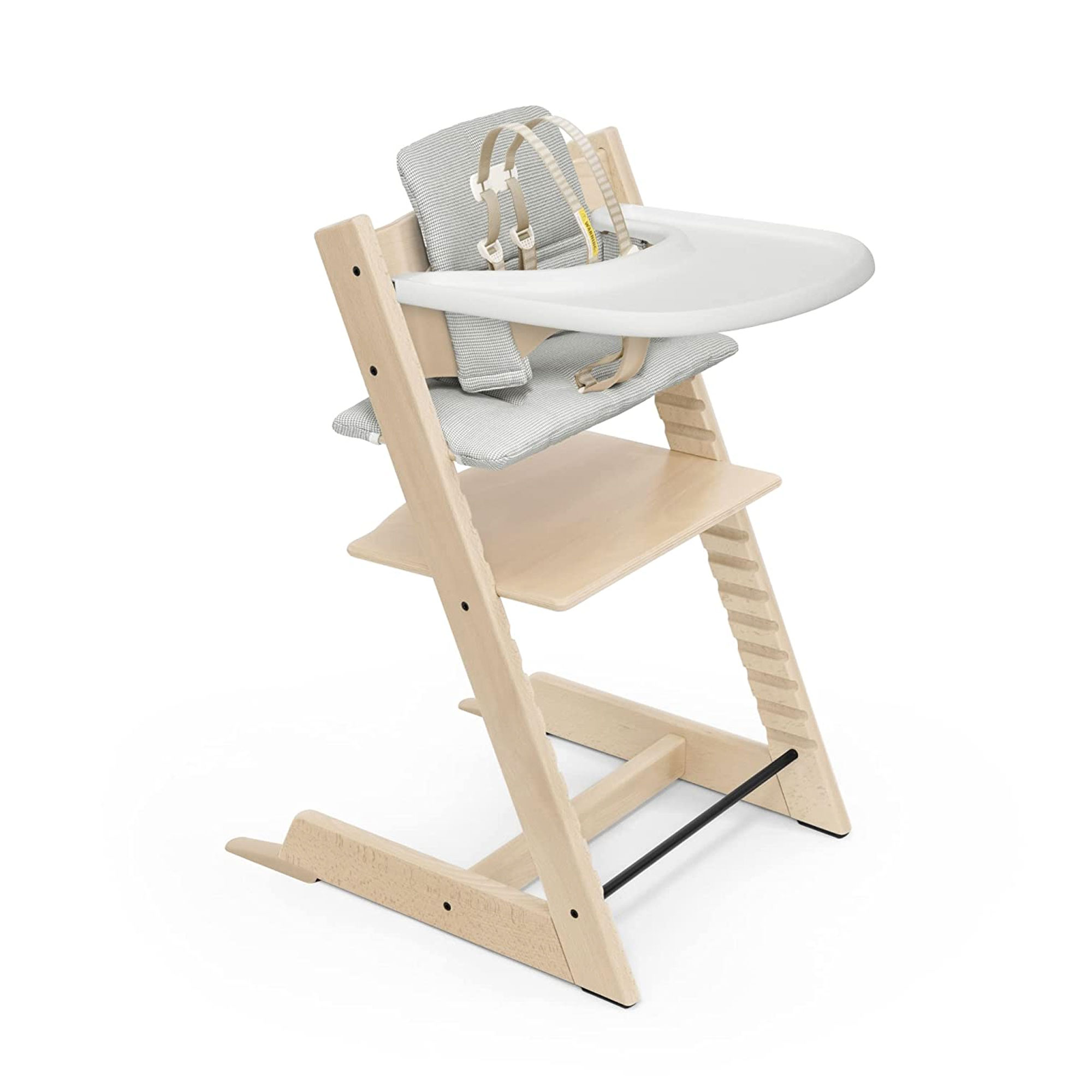 STOKKE High Chair and Cushion with Stokke Tray "WHITEWASH, NORTIC GREY CUSHION + TRAY"