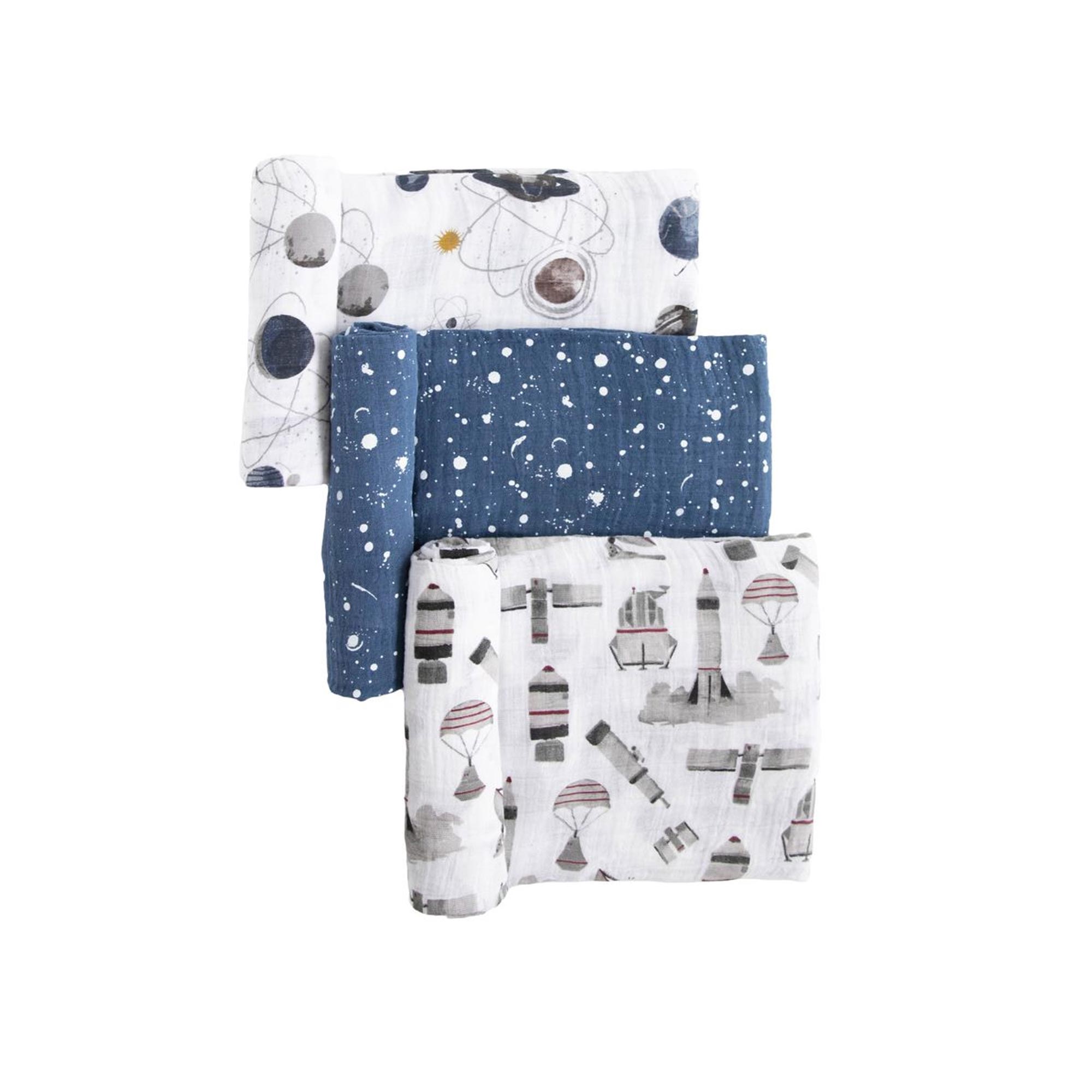 Little Unicorn Cotton Muslin Swaddle Blanket 3 Pack "GROUND CONTROL"