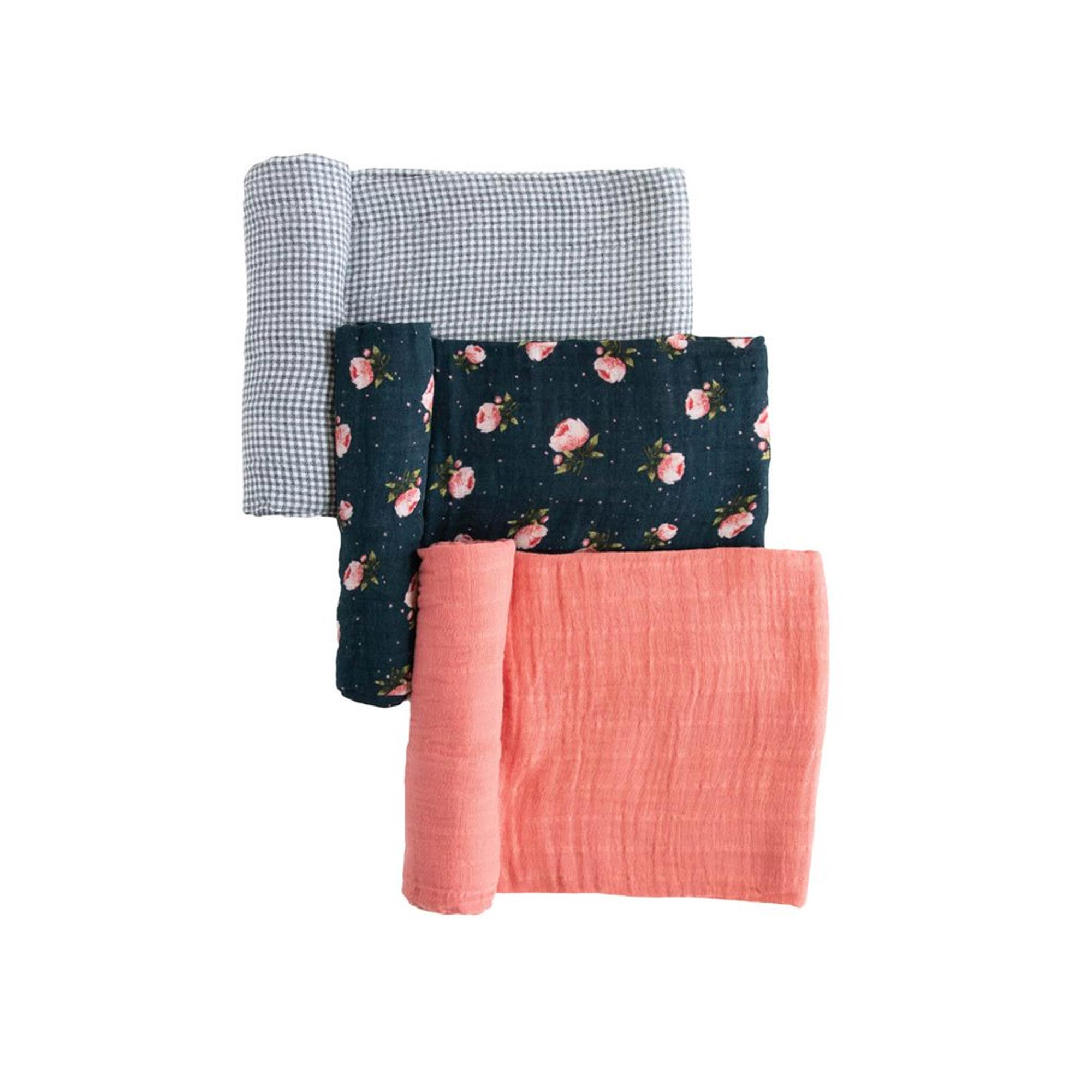 Little Unicorn Cotton Muslin Swaddle Blanket 3 Pack "MIDNIGHT ROSE"