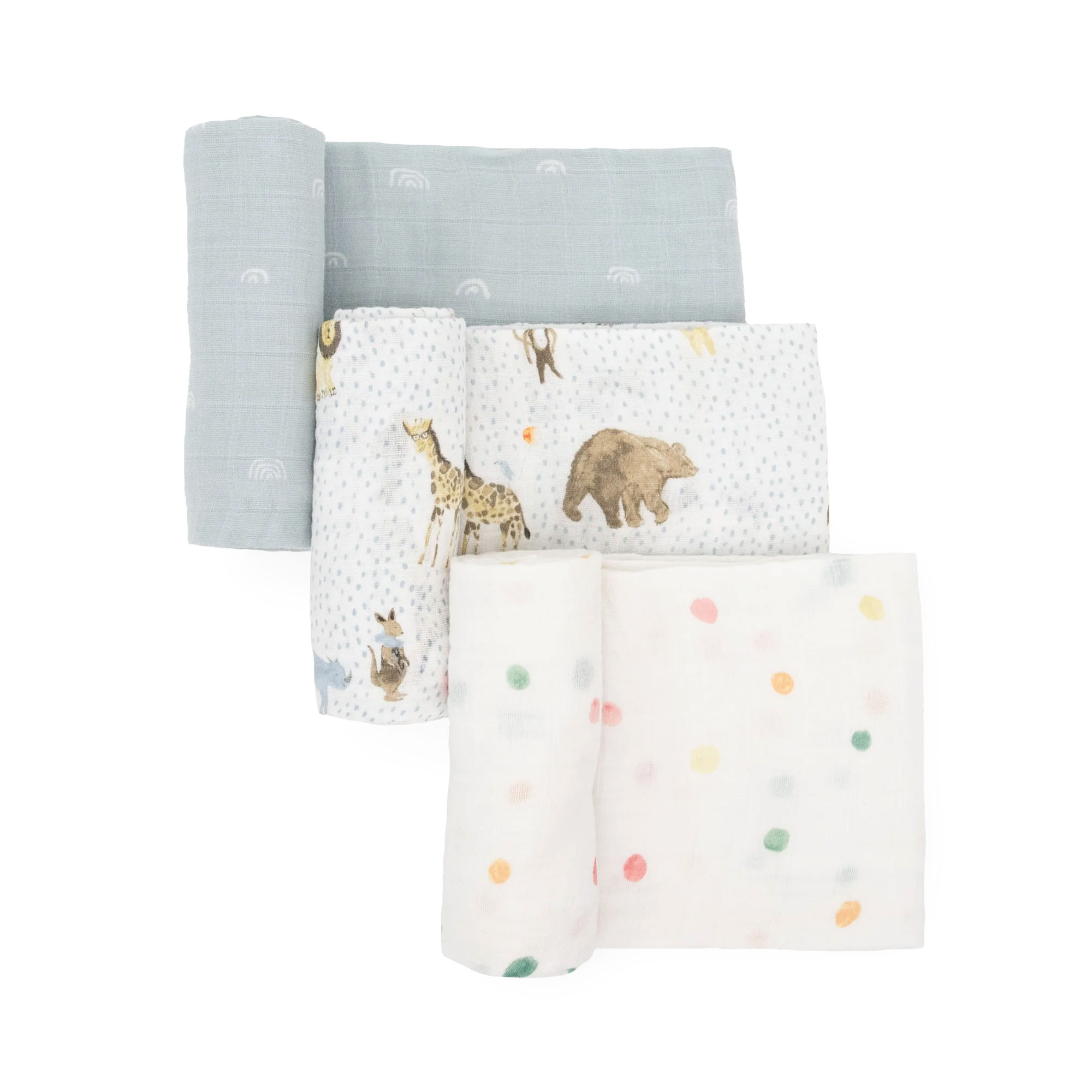 Little Unicorn Cotton Muslin Swaddle Blanket 3 Pack "PARTY ANIMALS"
