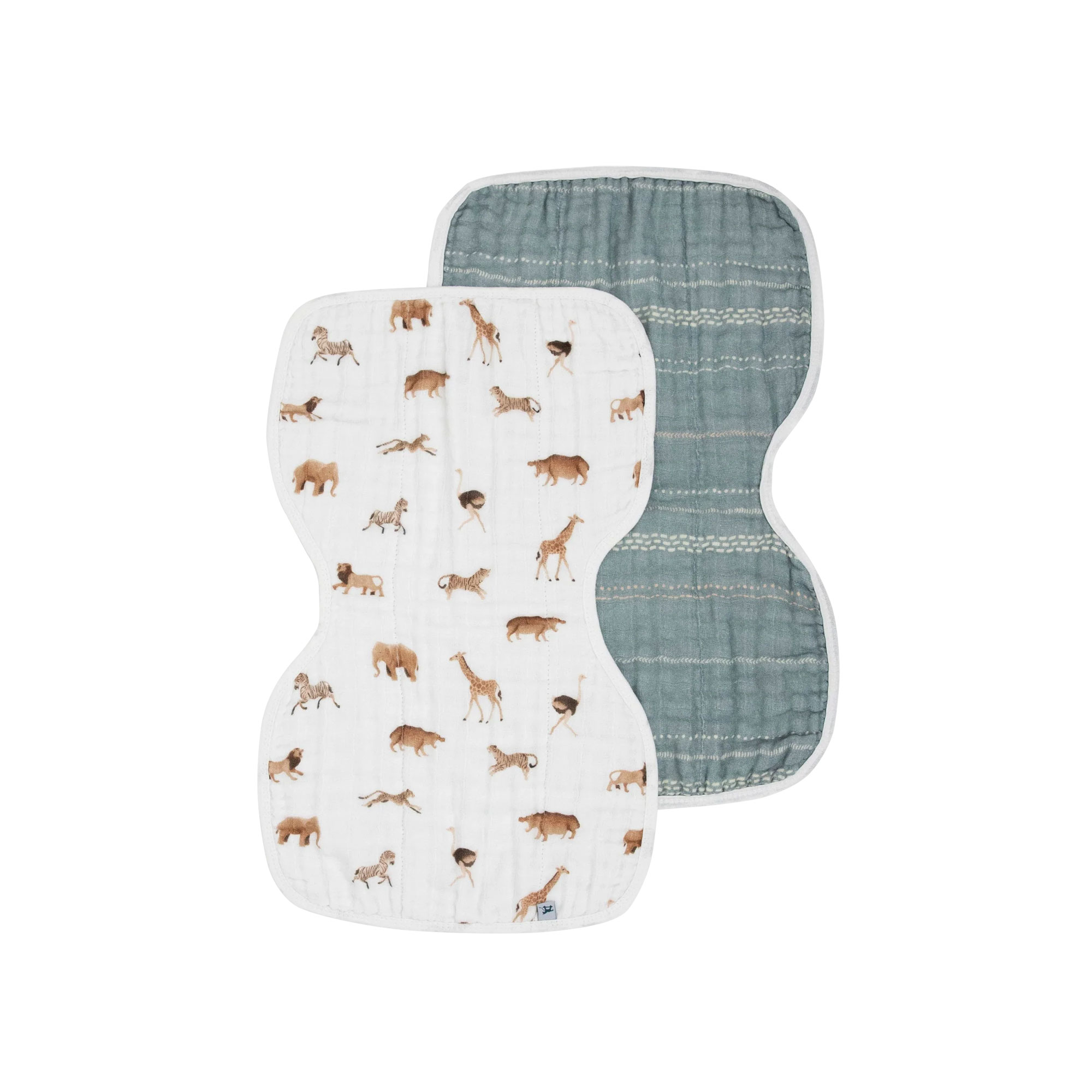 Little Unicorn Organic Cotton Muslin Burp Cloth 2 Pack "ANIMAL CRACKERS + STILLWATER STITCH"