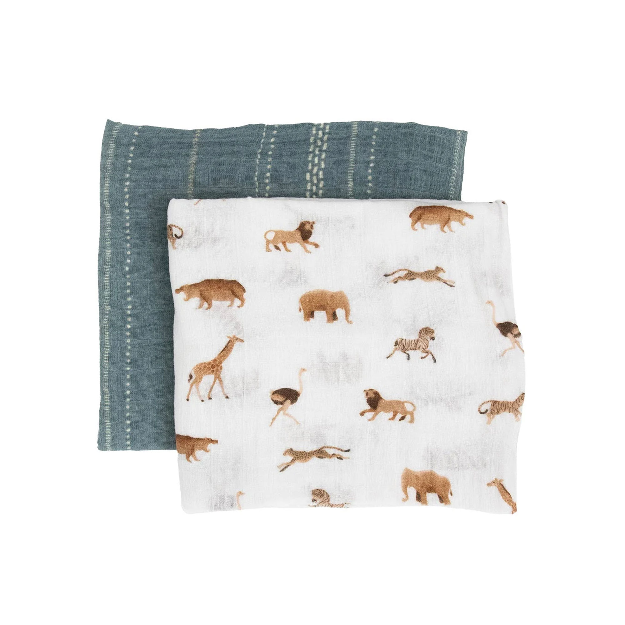 Little Unicorn Organic Cotton Muslin Swaddle Blanket 2 Pack "ANIMAL CRACKERS"