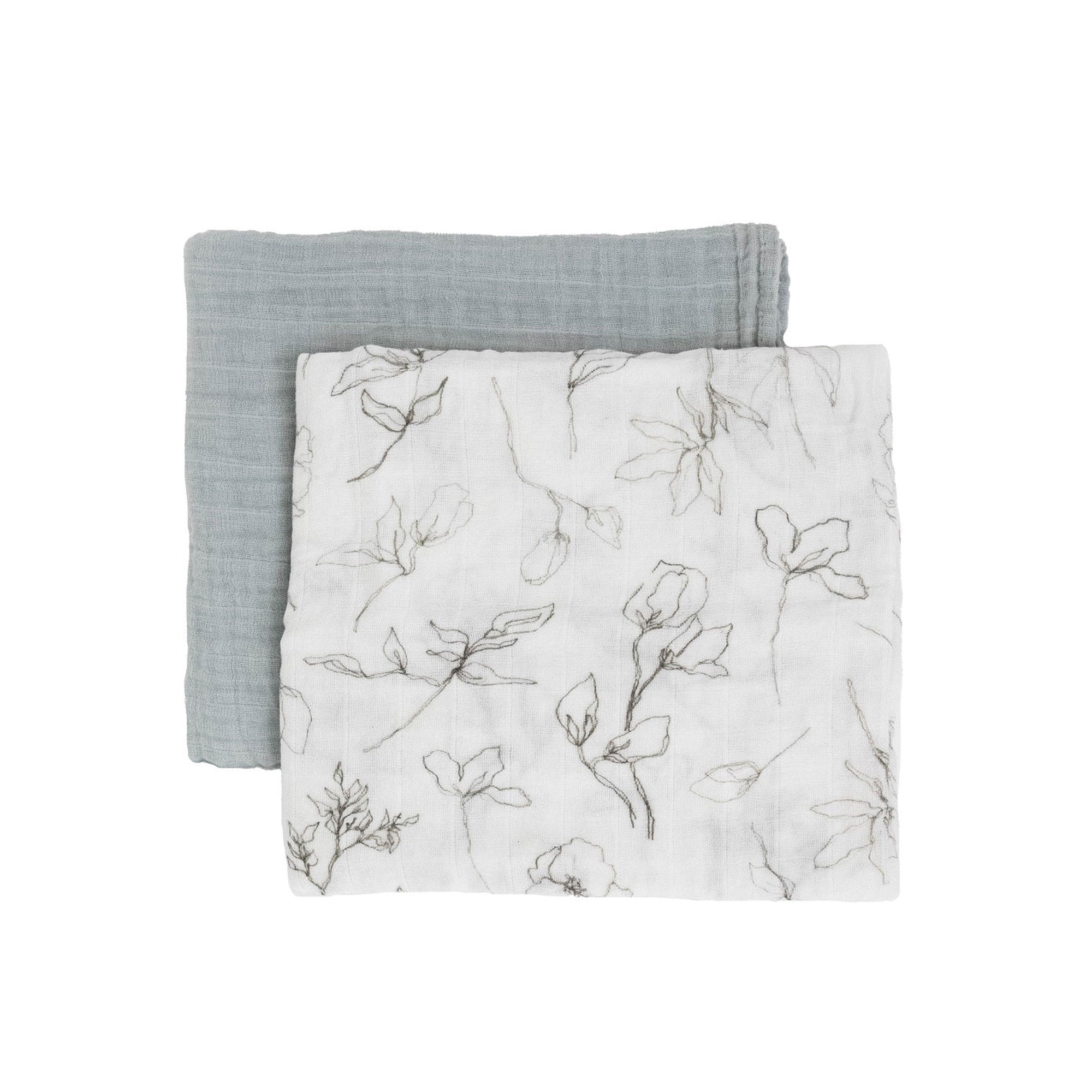 Little Unicorn Organic Cotton Muslin Swaddle Blanket 2 Pack "PENCIL FLORAL"