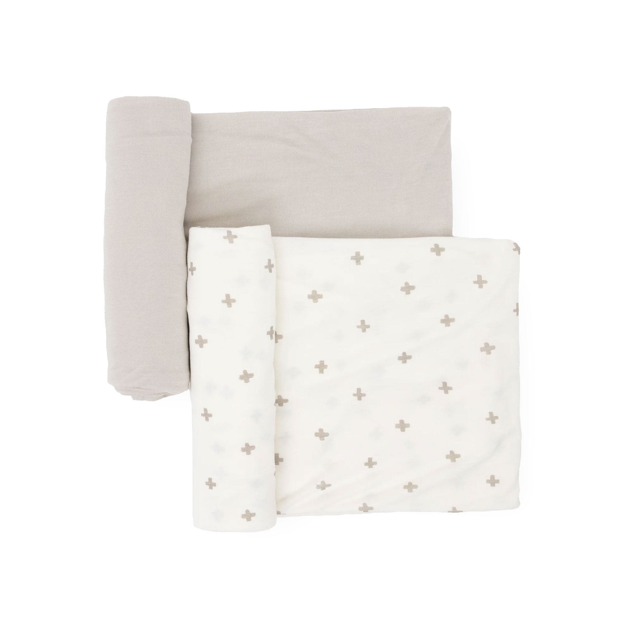 Little Unicorn Stretch Knit Swaddle Blanket 2 Pack "GREY CROSS"