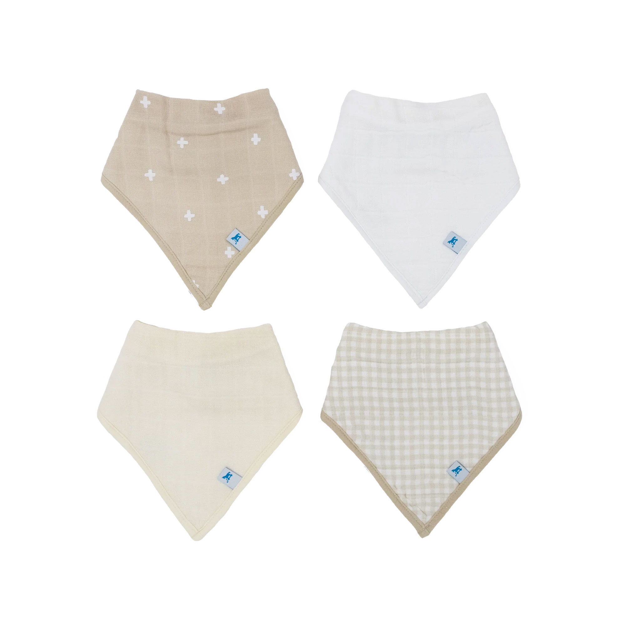 Little Unicorn Cotton Muslin + Fleece Bandana Bib 4 Pack "TAUPE CROSS"