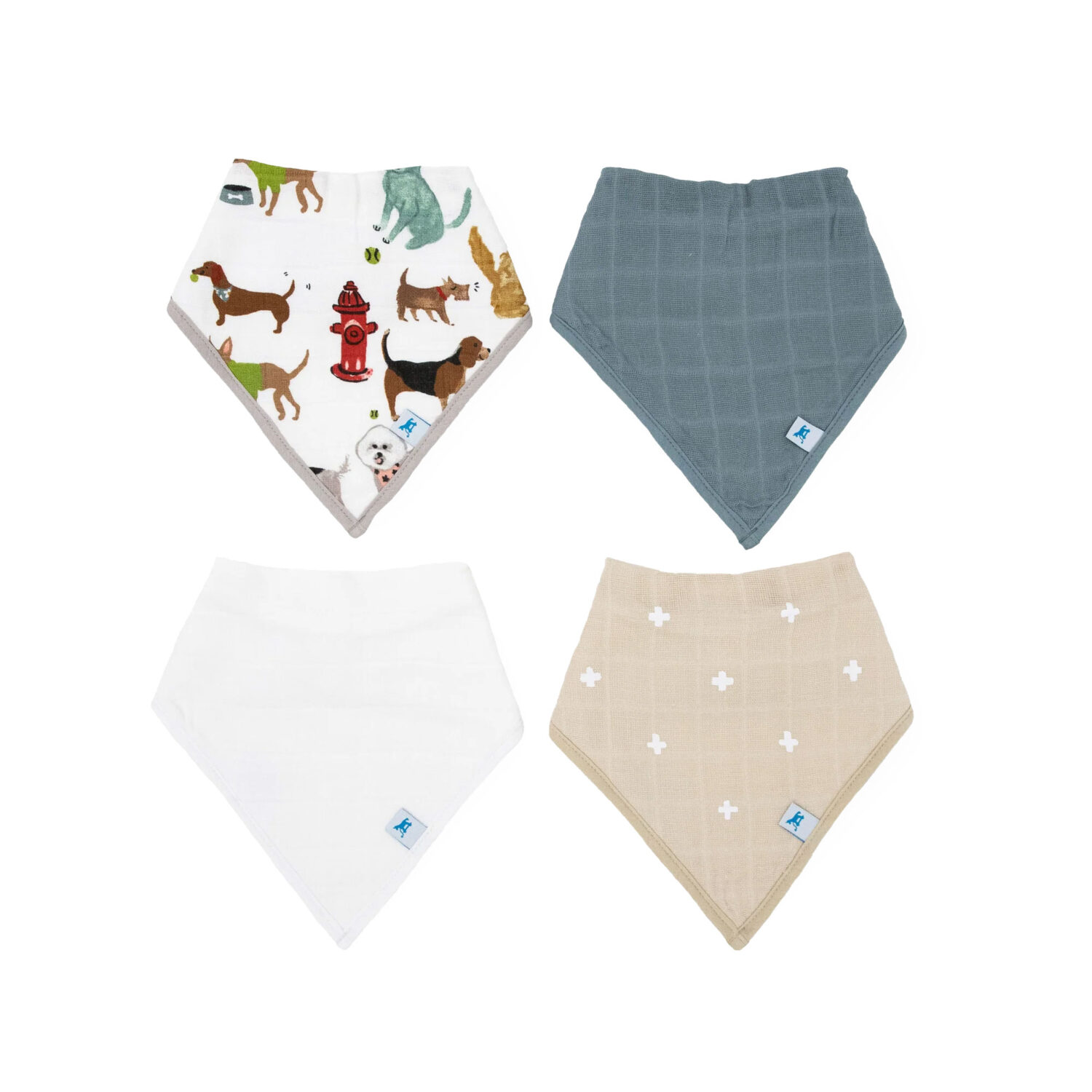 Little Unicorn Cotton Muslin + Fleece Bandana Bib 4 Pack "WOOF"