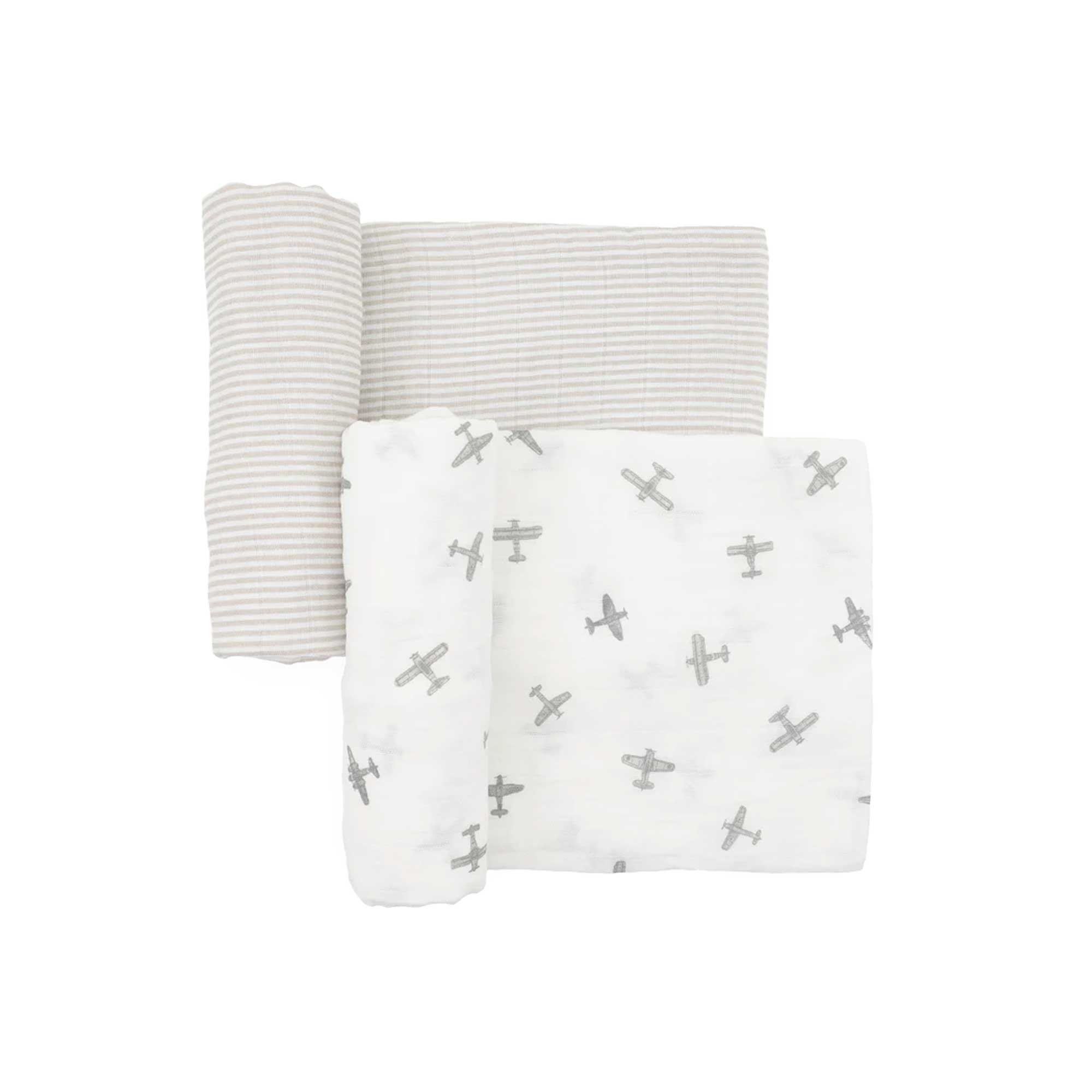 Little Unicorn Organic Cotton Muslin Swaddle Blanket 2 Pack "PEWTER PLANES"